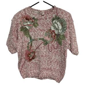 Penbrooke Lane Vintage Pink Floral Acrylic Knit Short Sleeve Sweater Size 8